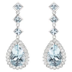 Aquamarine and White Diamond Dangle Earring in 18 Karat White Gold