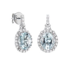 Sunita Nahata Aquamarine 5.53ct. Drop Earrings in 18KWG with White Diamond