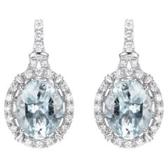 Aquamarine and White Diamond Drops Earring in 18 Karat White Gold