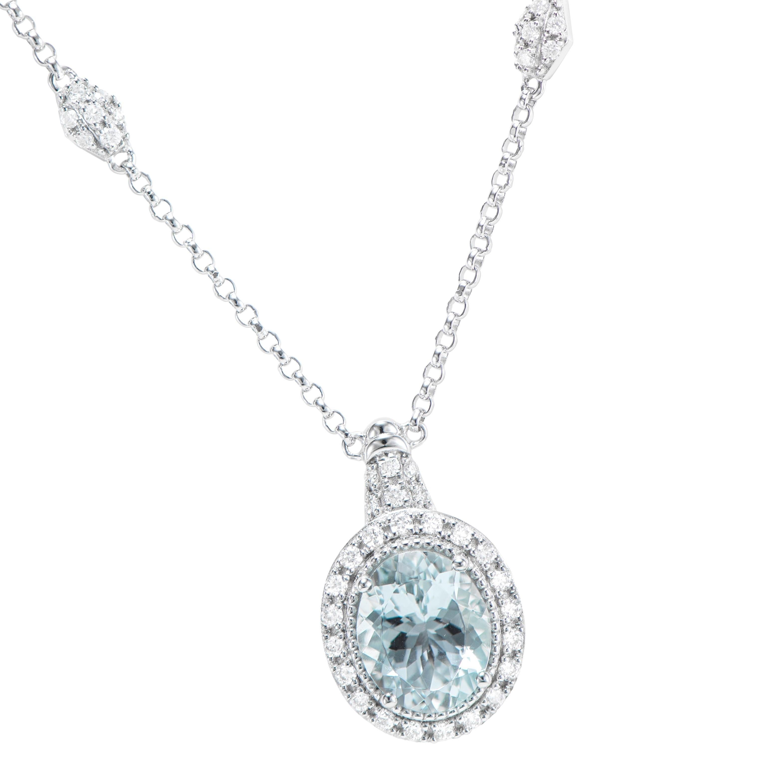 This collection features an array of aquamarines with an icy blue hue that is as cool as it gets! Accented with diamonds these Pendants are made in white gold and present a classic yet elegant look. 

Aquamarine and White Diamond Pendant in 18 Karat