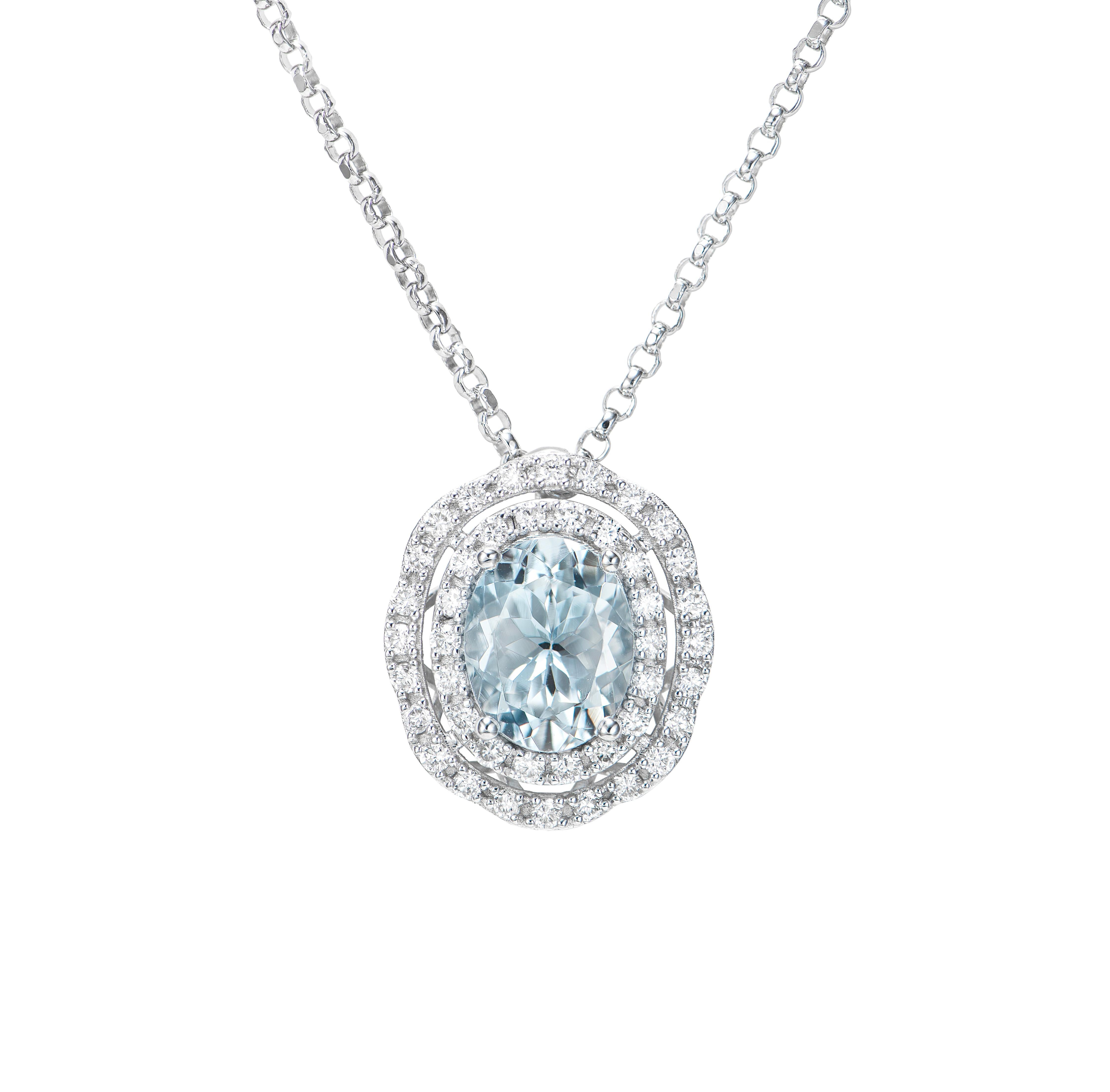 Contemporain Pendentif en aigue-marine et diamant blanc en or blanc 18 carats. en vente