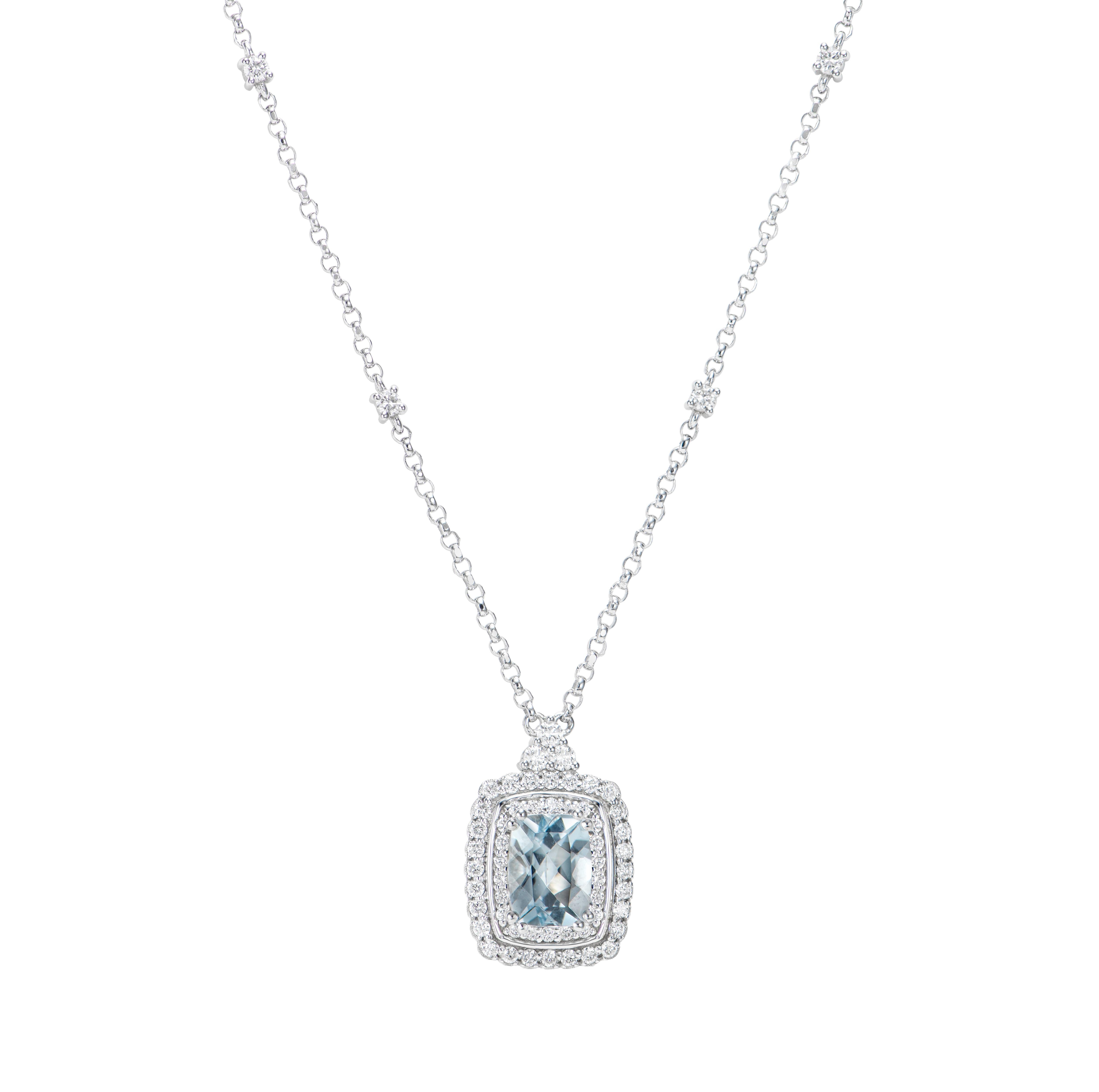 Contemporain Pendentif en aigue-marine et diamant blanc en or blanc 18 carats. en vente