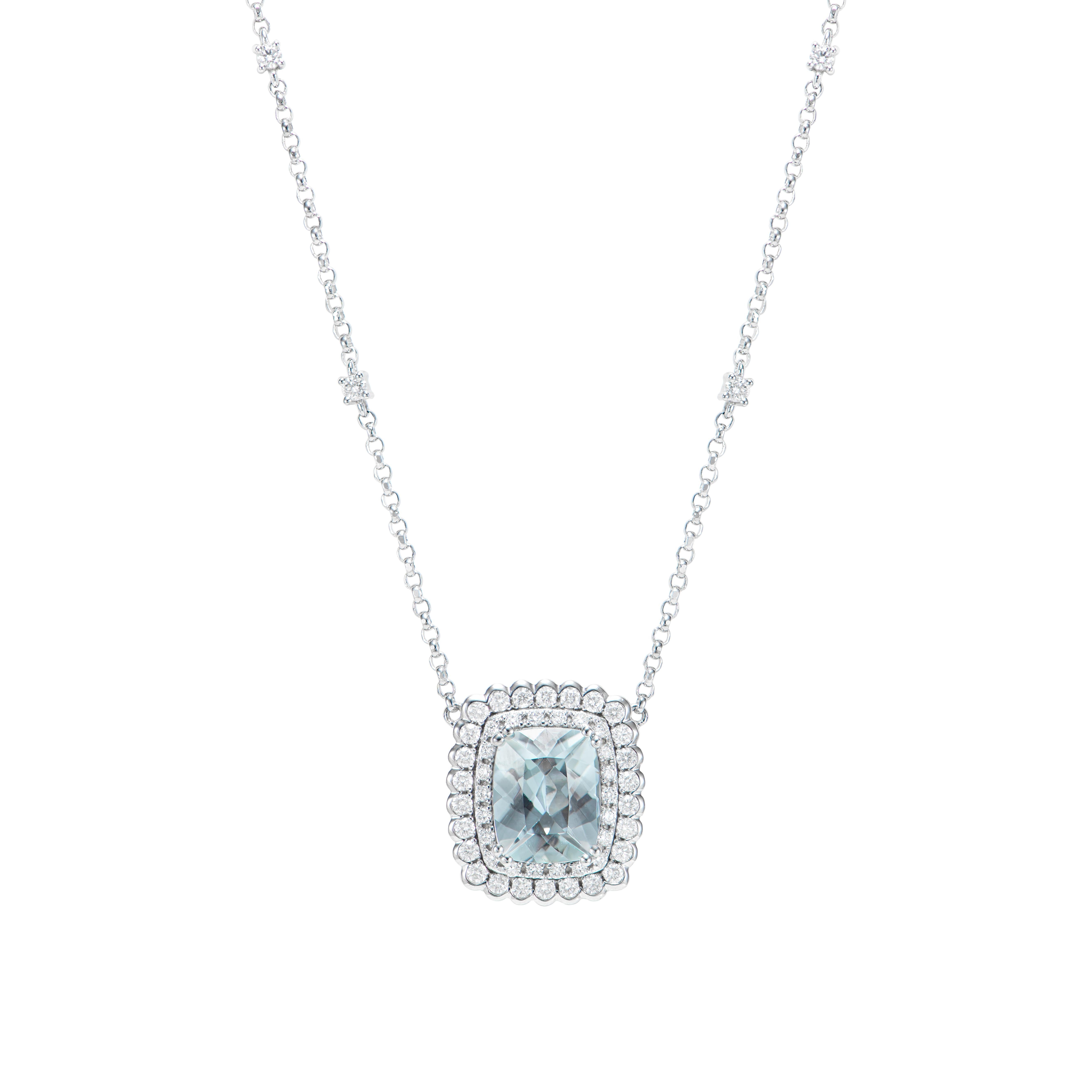 Contemporary Aquamarine and White Diamond Pendant in 18 Karat White Gold For Sale