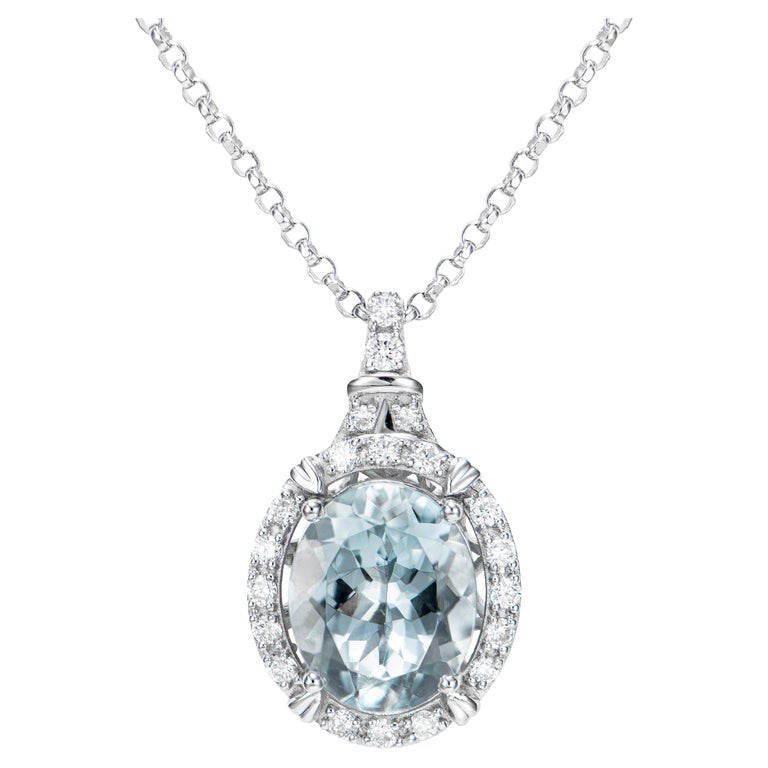 Aquamarine and White Diamond Pendant in 18 Karat White Gold For Sale at ...