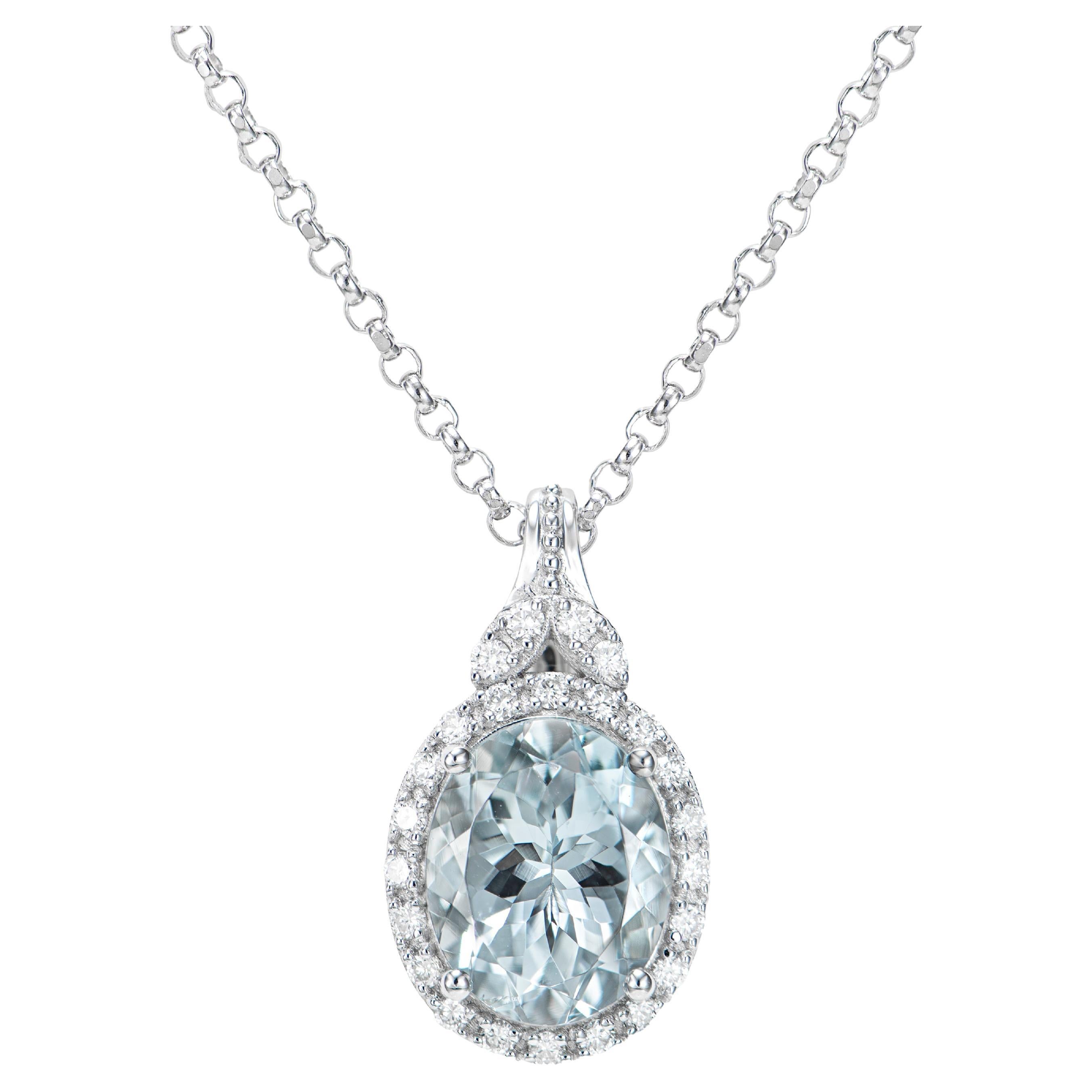 Aquamarine and Diamond Pendant Necklace in Platinum 950 and 18 Karat ...