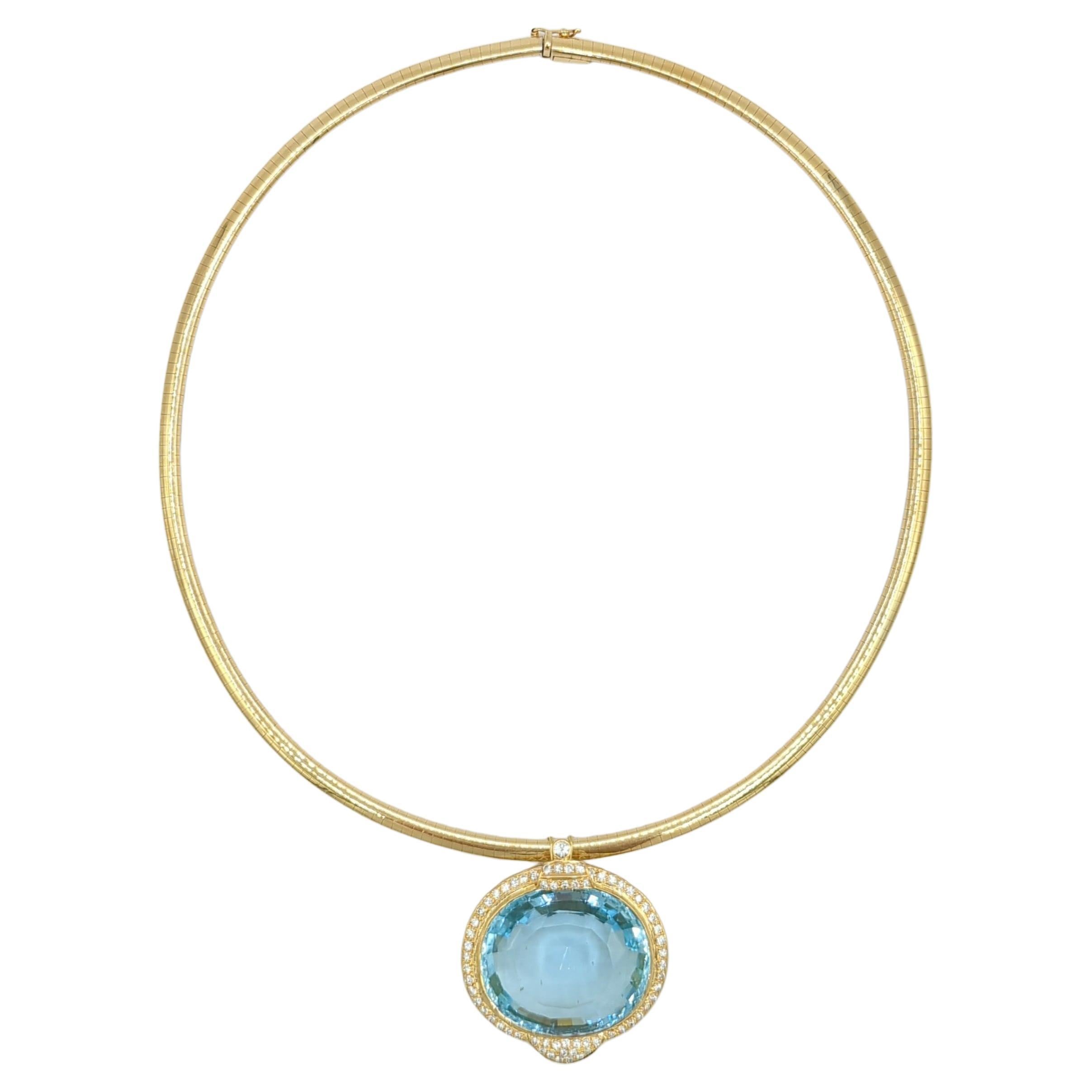 Aquamarine and White Diamond  Pendant Necklace in 14K & 18K Gold For Sale