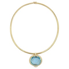 Aigue-marine et diamant blanc  Collier pendentif en or 14K et 18K