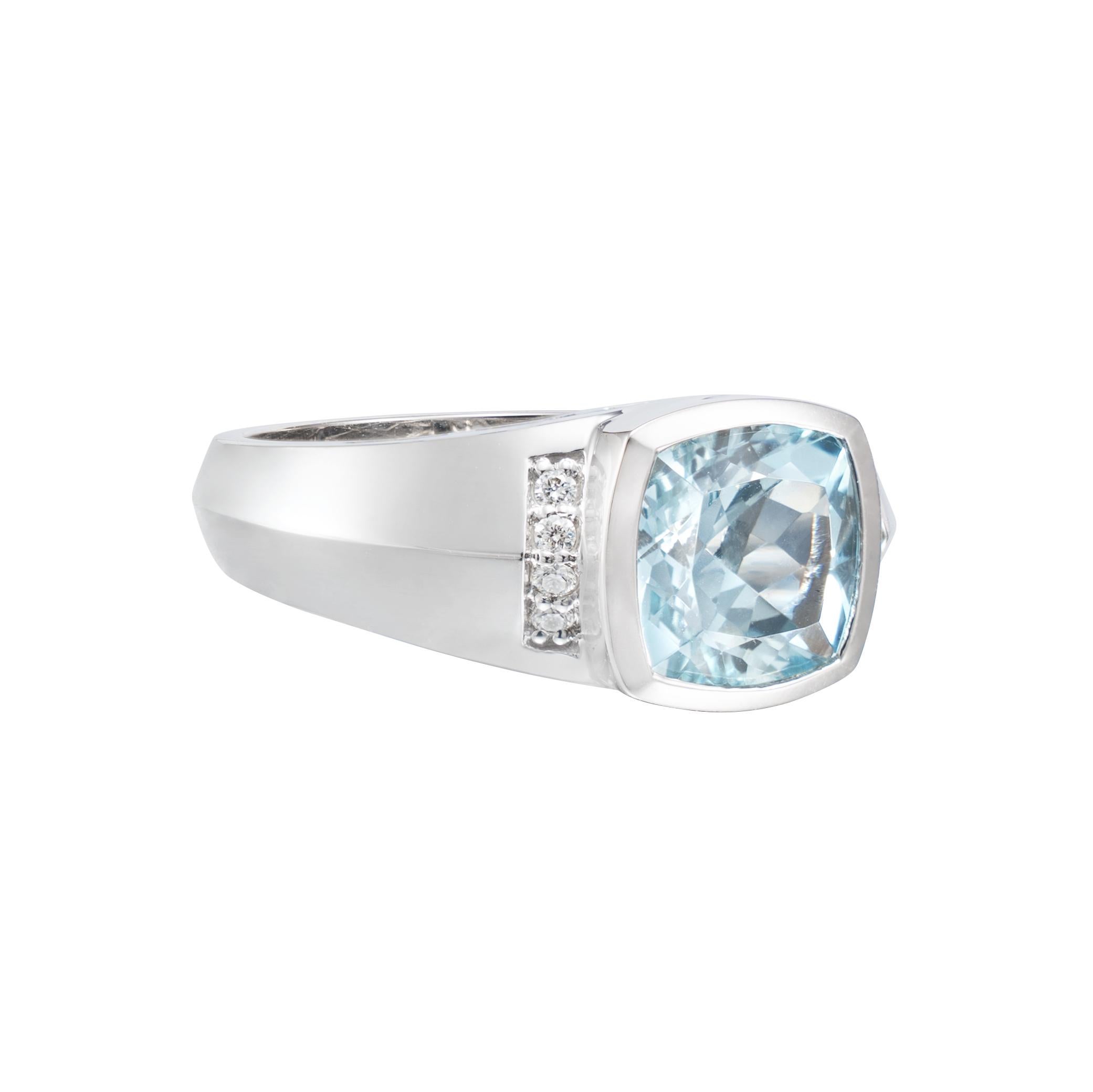 This collection features an array of aquamarines with an icy blue hue that is as cool as it gets! Accented with diamonds these pieces are made in white gold and present a classic yet elegant look. 

Aquamarine and White Diamond Ring in 18 Karat
