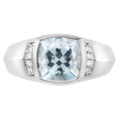 Sunita Nahata Aquamarine 3.13ct. Fancy Ring in 18K White Gold with Diamond.