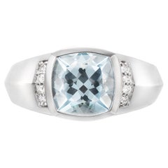 Aquamarine and White Diamond Ring in 18 Karat White Gold.