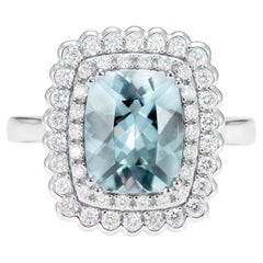 Aquamarine and White Diamond Ring in 18 Karat White Gold.