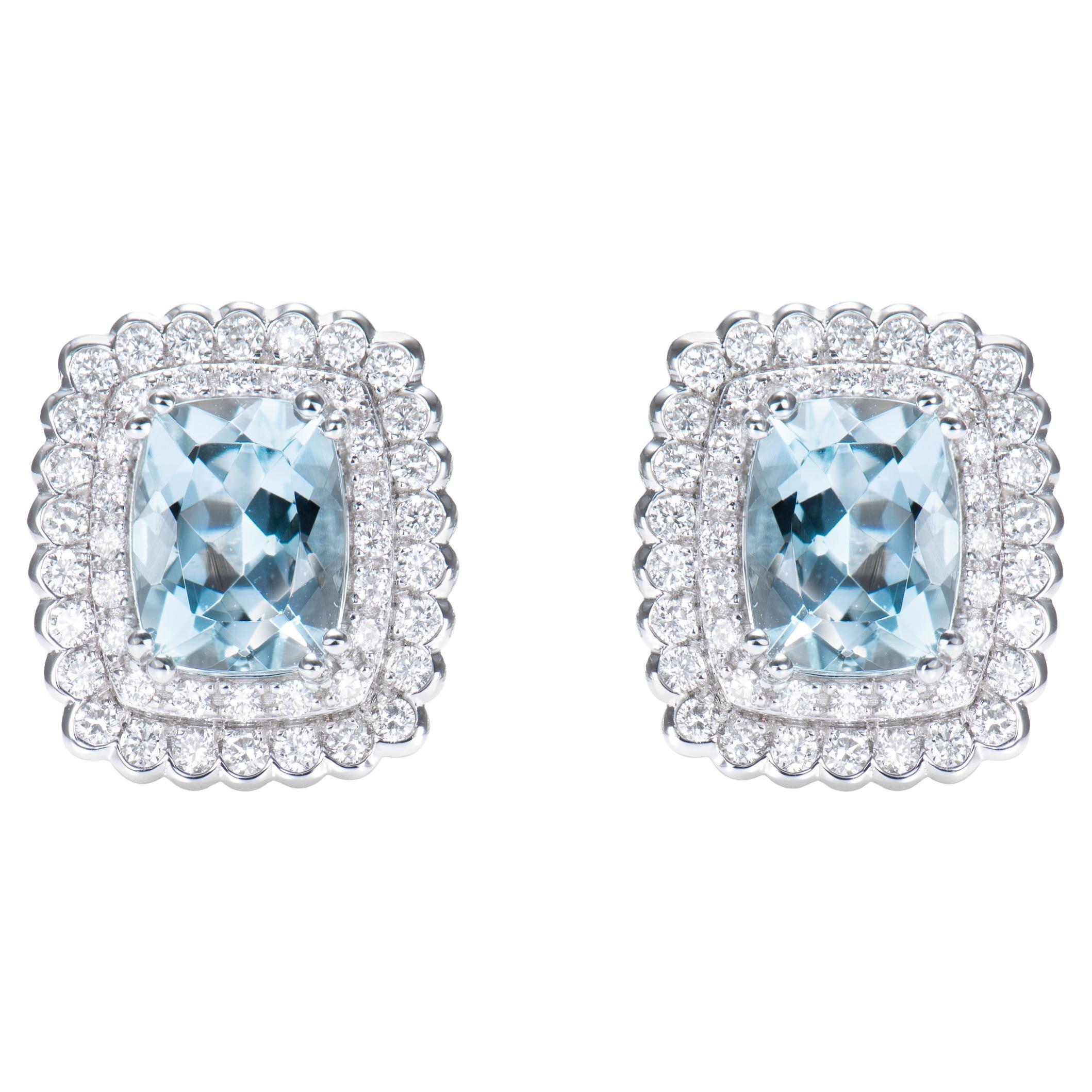 Tiffany and Co. Aquamarine Diamond 18 Karat White Gold Flower Earrings ...