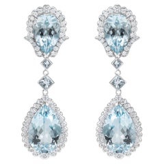 Aquamarine and White Diamond Teardrops Earring in 18 Karat White Gold.