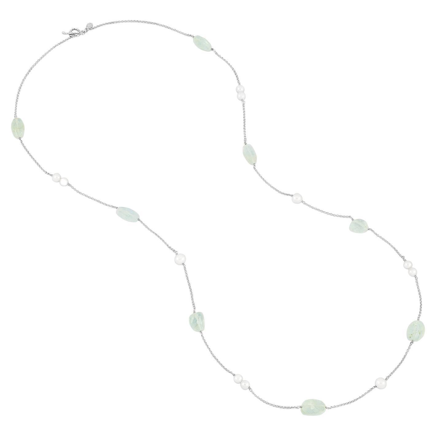 Collar Arrayán de Aguamarina y Perla Blanca en Plata de Ley en venta
