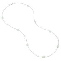 Aquamarine and White Pearl Array Necklace In Sterling Silver