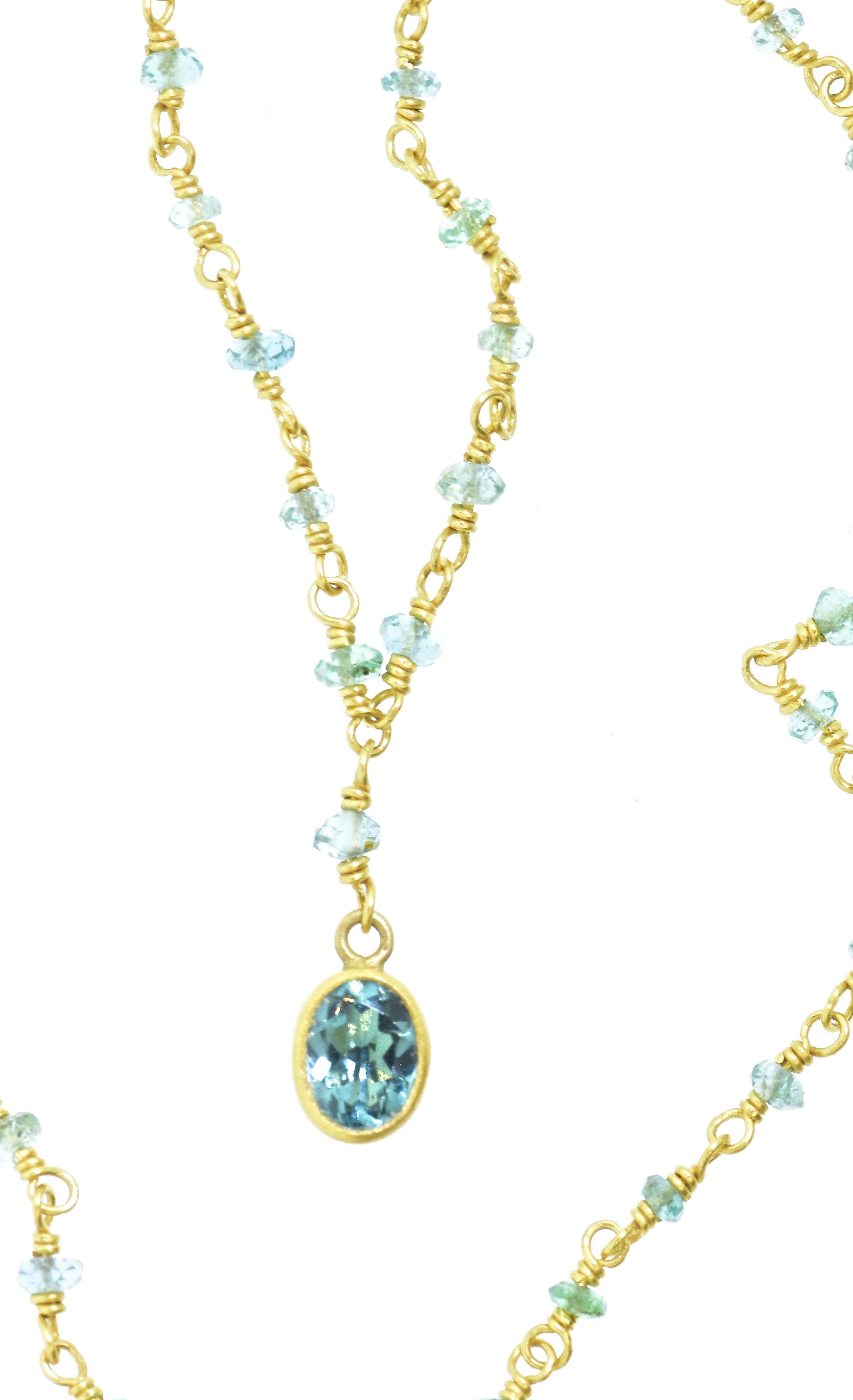 Oval Cut Aquamarine and Yellow Gold Necklace