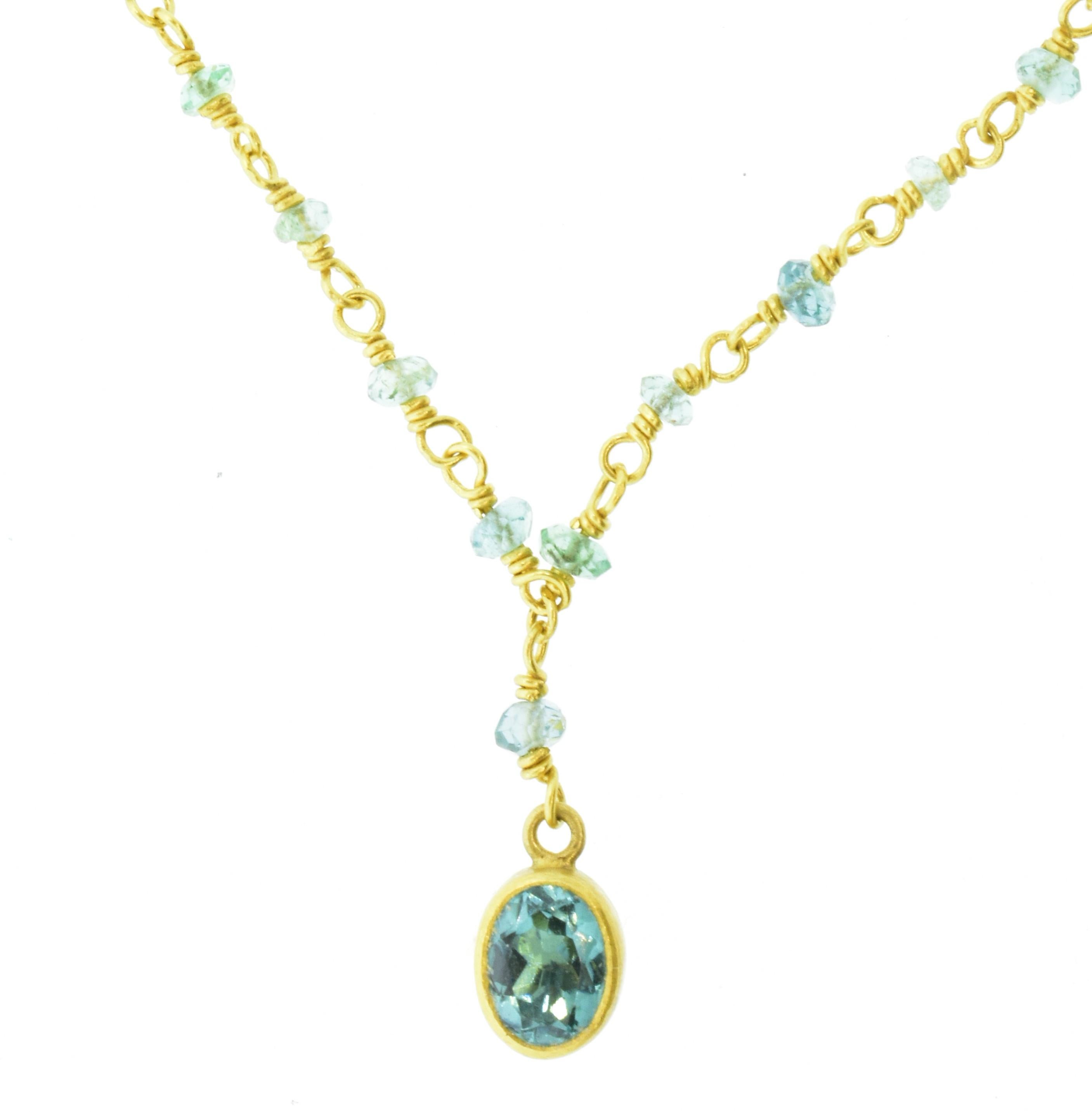 Aquamarine and Yellow Gold Necklace In Excellent Condition In Aspen, CO