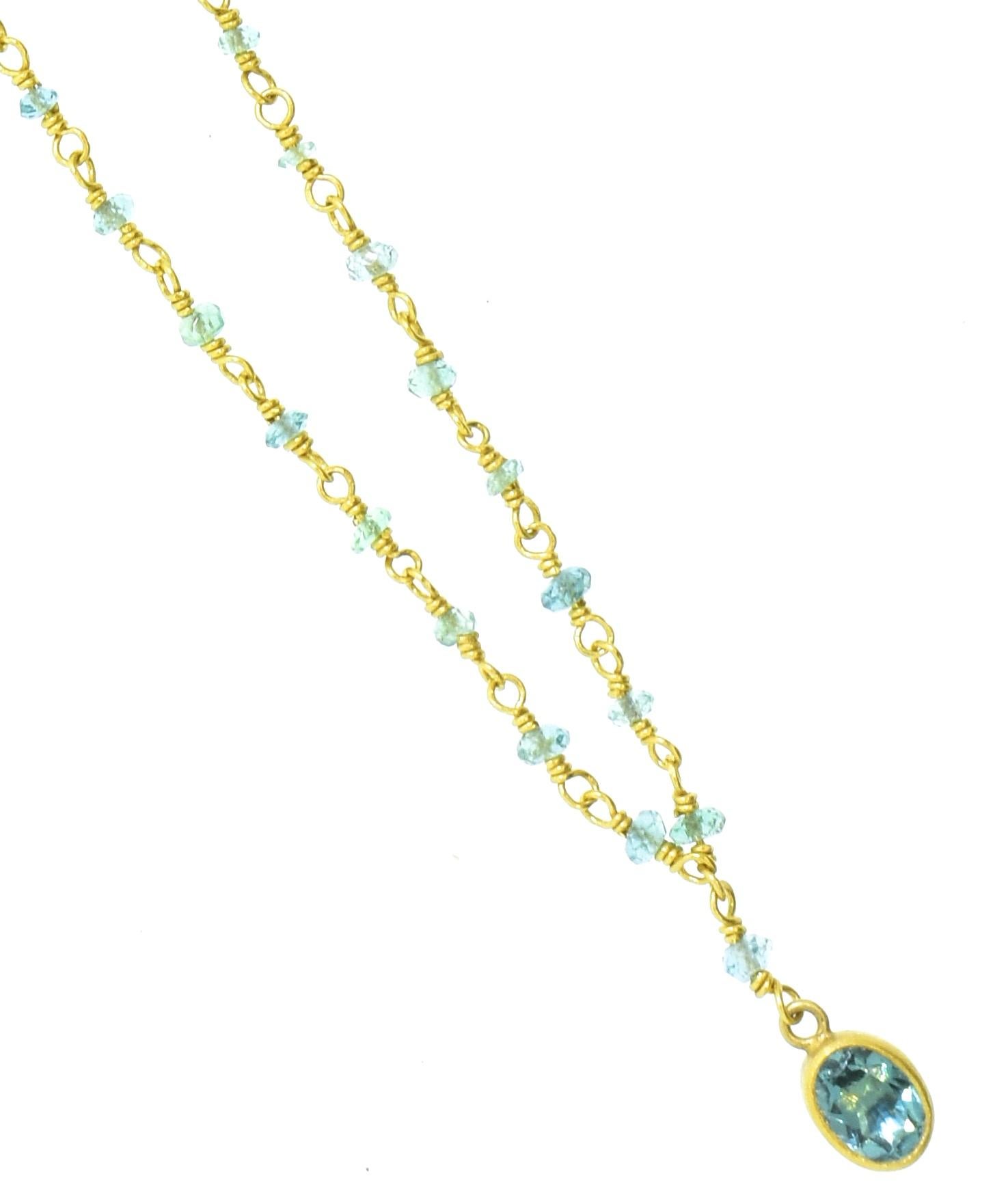 Women's or Men's Aquamarine and Yellow Gold Necklace