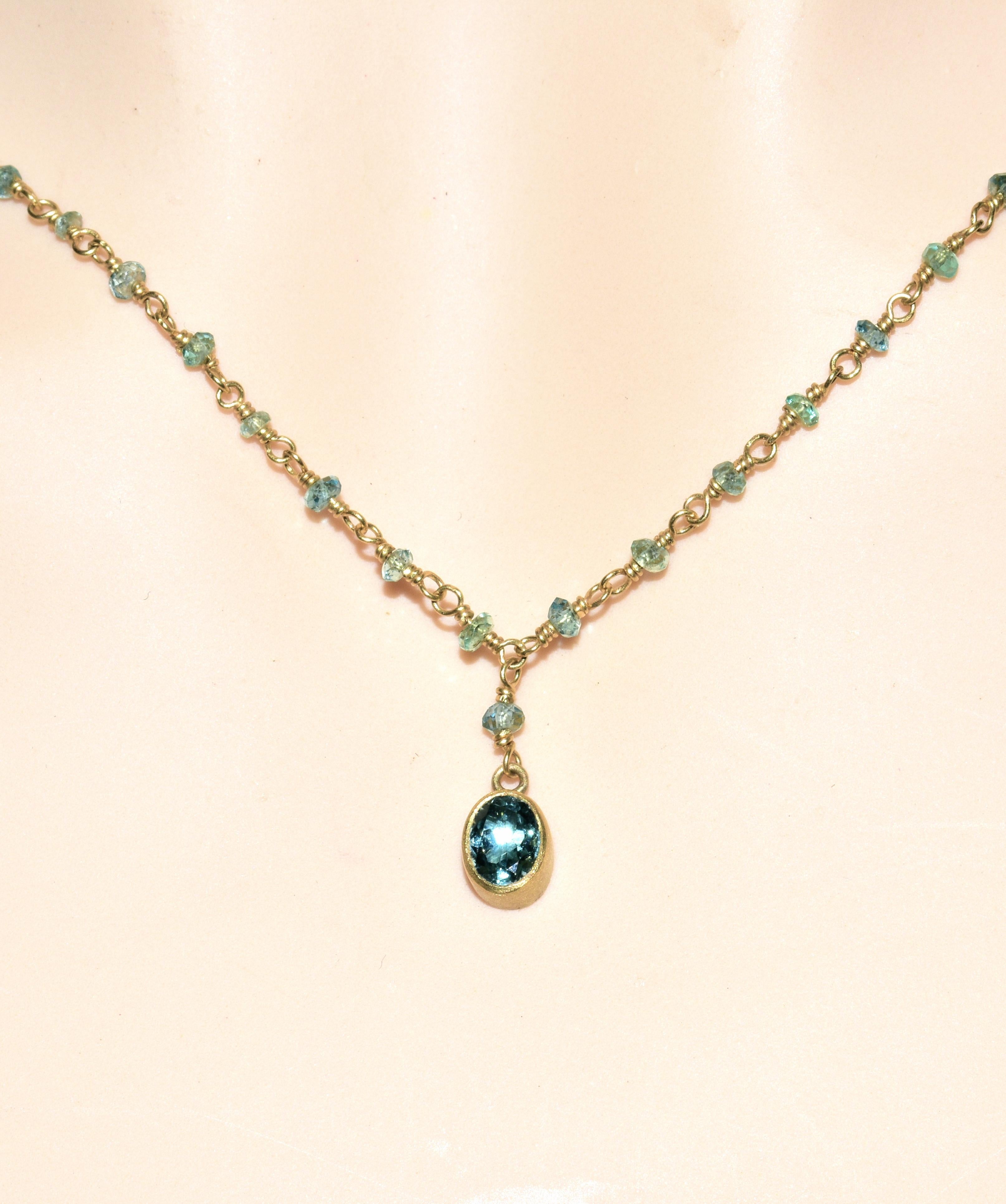 Aquamarine and Yellow Gold Necklace 2