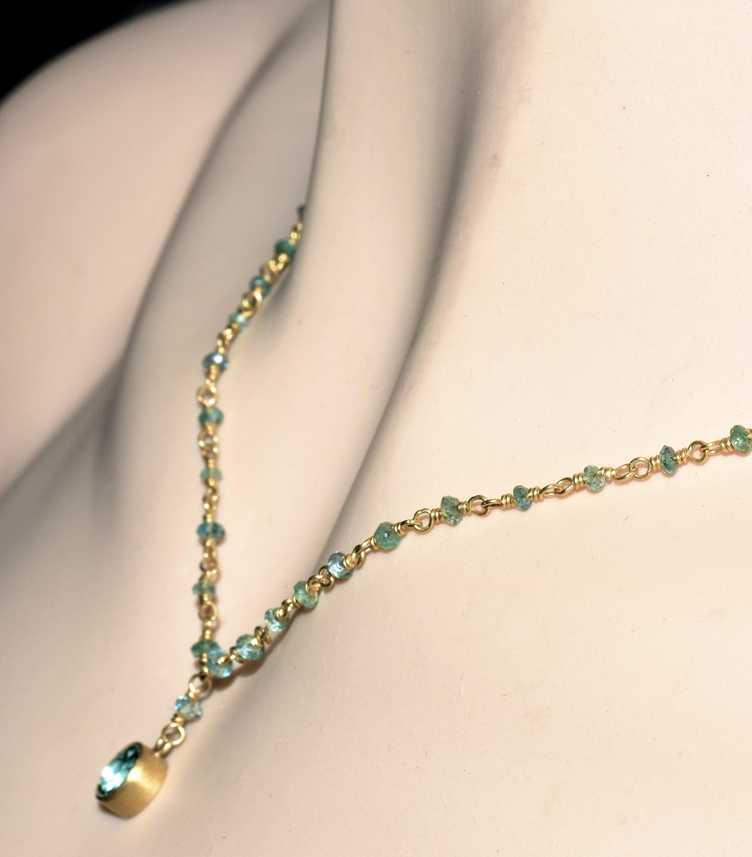 Aquamarine and Yellow Gold Necklace 3