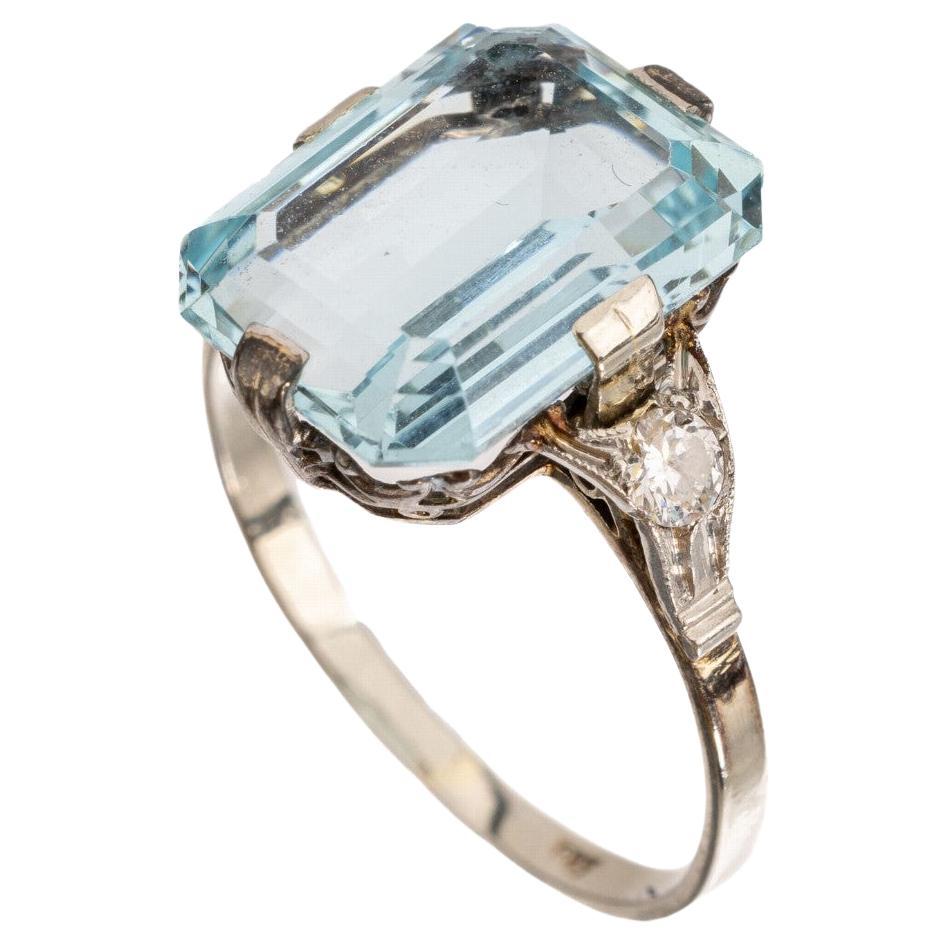 Square Cut Aquamarine approximately 5ct and Diamond Ring