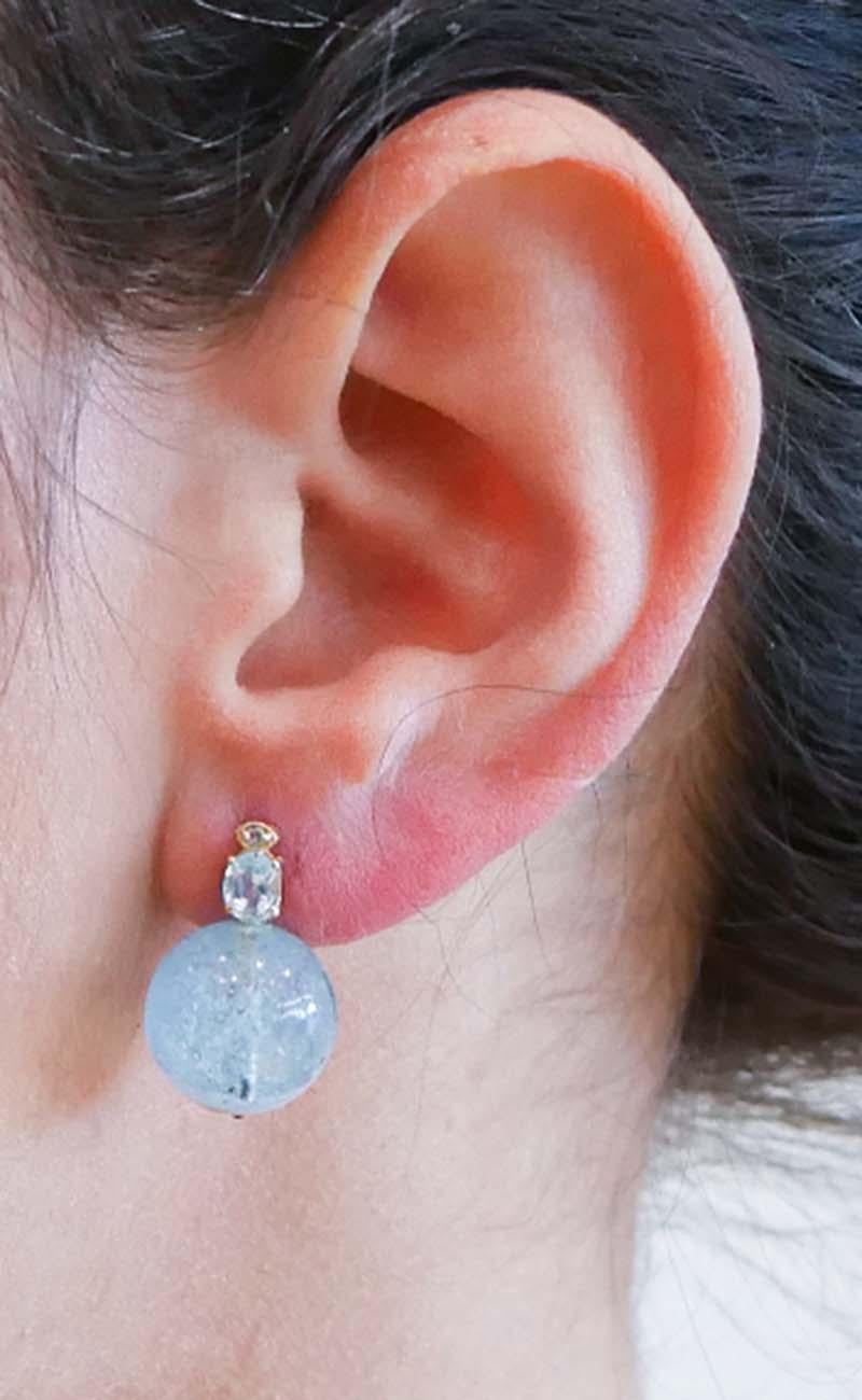 Aquamarine, Aquamarine Colour Topaz, Diamonds, 14 Kt Rose Gold Earrings. In New Condition In Marcianise, Marcianise (CE)