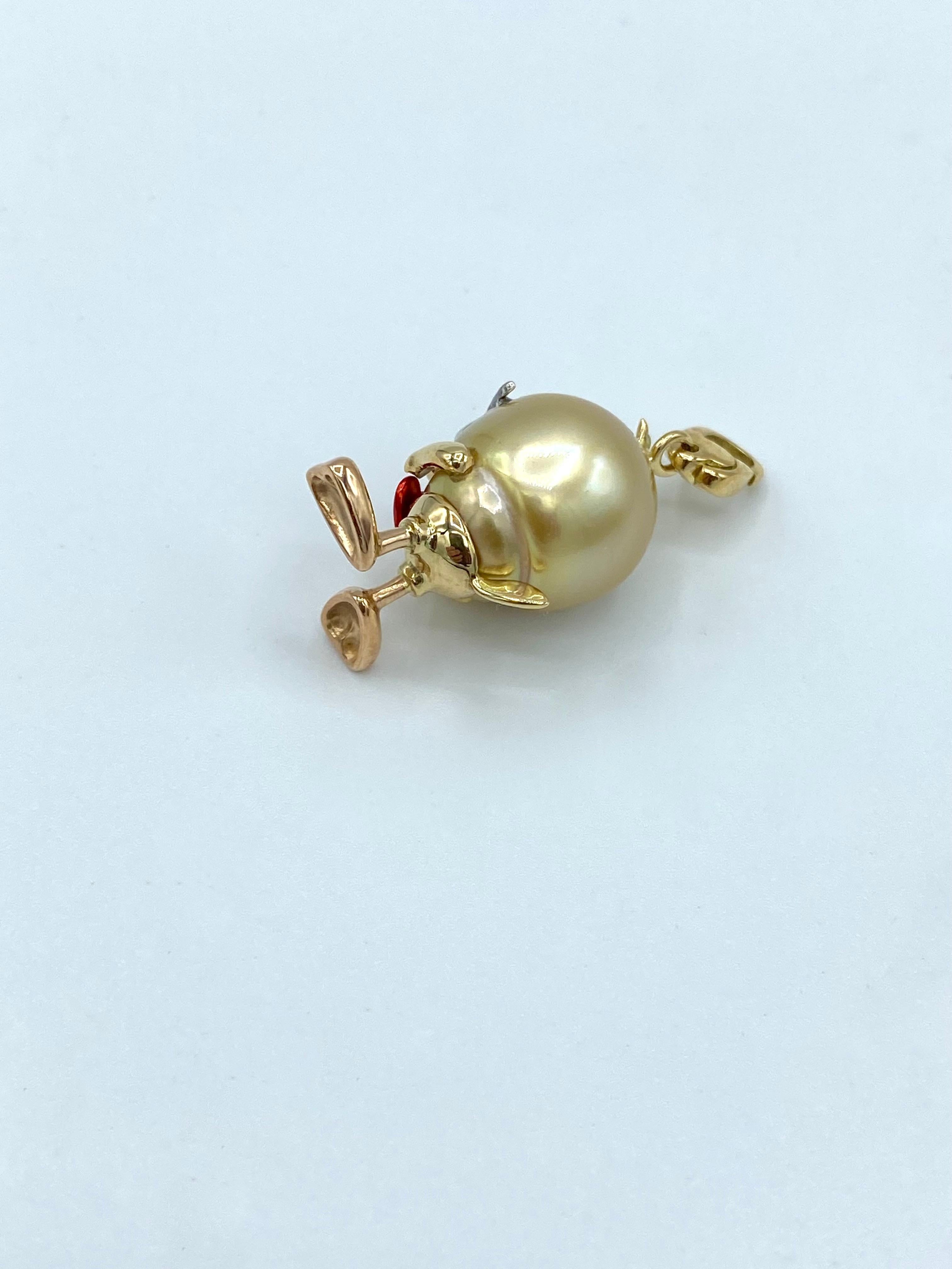 Halskette mit Herz-Vogel-Anhänger, Aquamarin, australische Goldperle 18Kt Gold  (Rundschliff) im Angebot