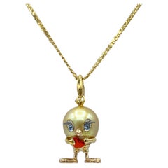 Aquamarine Australian Gold Pearl 18Kt Gold Heart Bird Charm or Pendant Necklace 