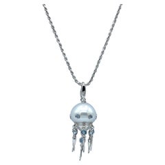 Aigue Marine Perle Australienne Or Blanc 18Kt Méduse Pendentif/Collier ou breloque