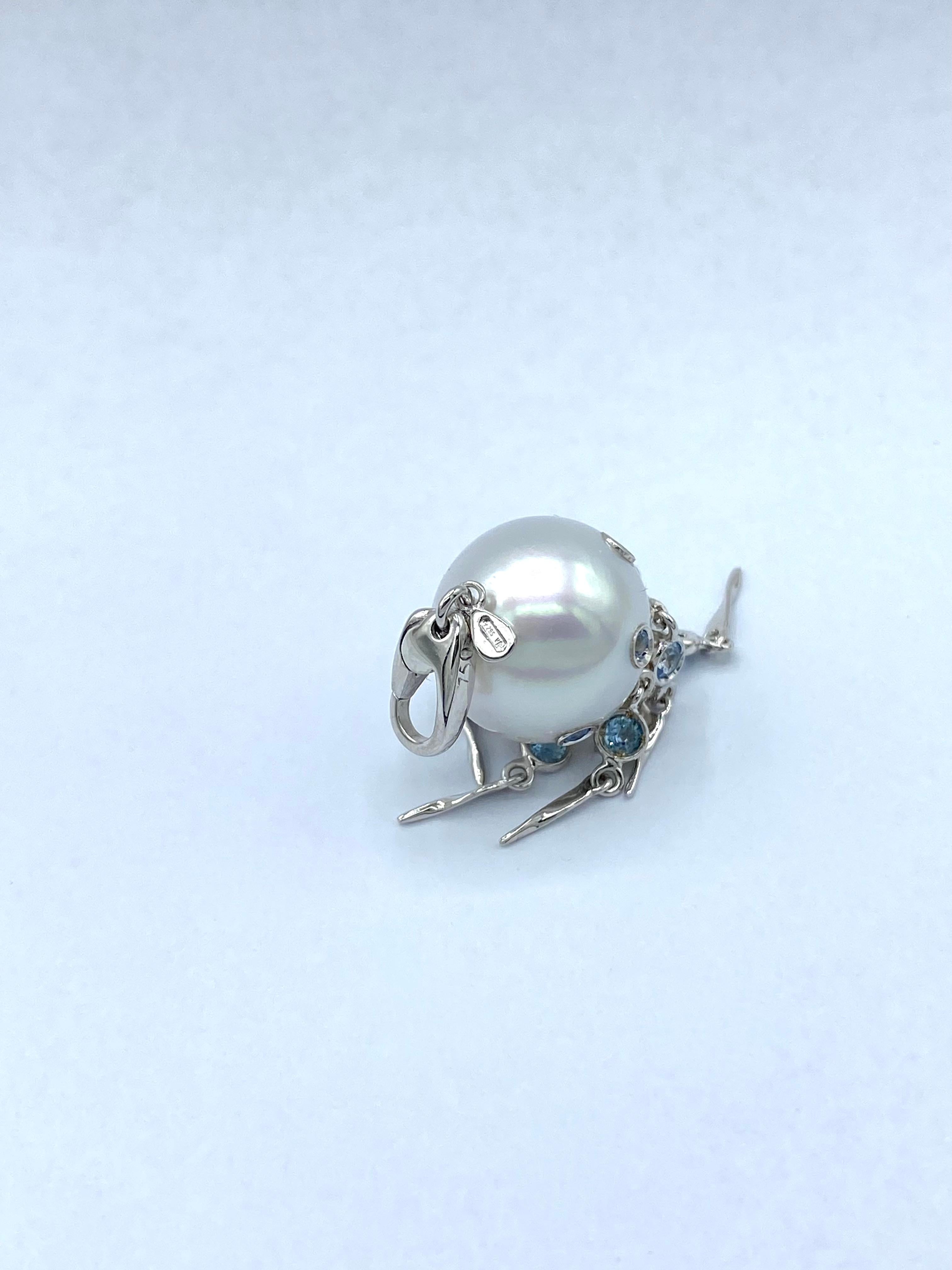 Aquamarine Australian Pearl 18Kt White Gold Jellyfish Pendant/Necklace or Charm  In New Condition For Sale In Bussolengo, Verona