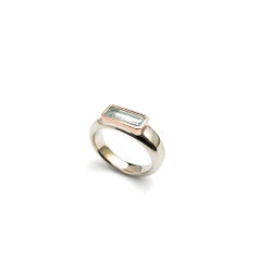Aquamarine Baguette Cut in a White - and Rose Gold Band Ring by Alexander Leyser