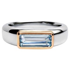 Aquamarine Baguette Cut in a White - and Rose Gold Band Ring by Alexander Leyser