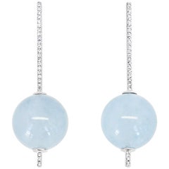 Aquamarine Ball and Diamond Bar Earrings