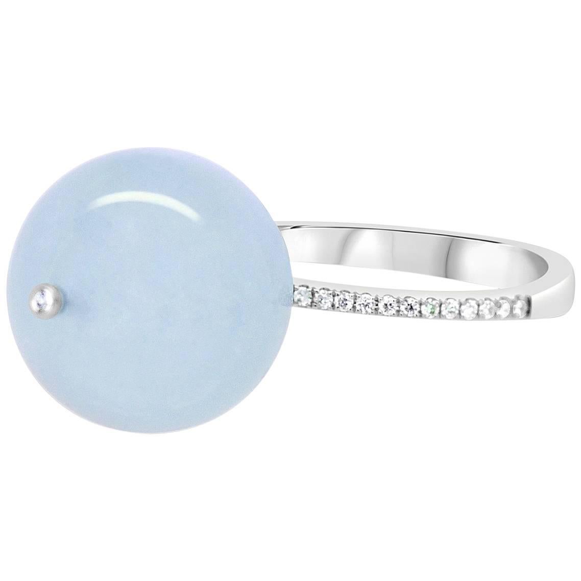 Aquamarine Ball and Diamond Ring For Sale