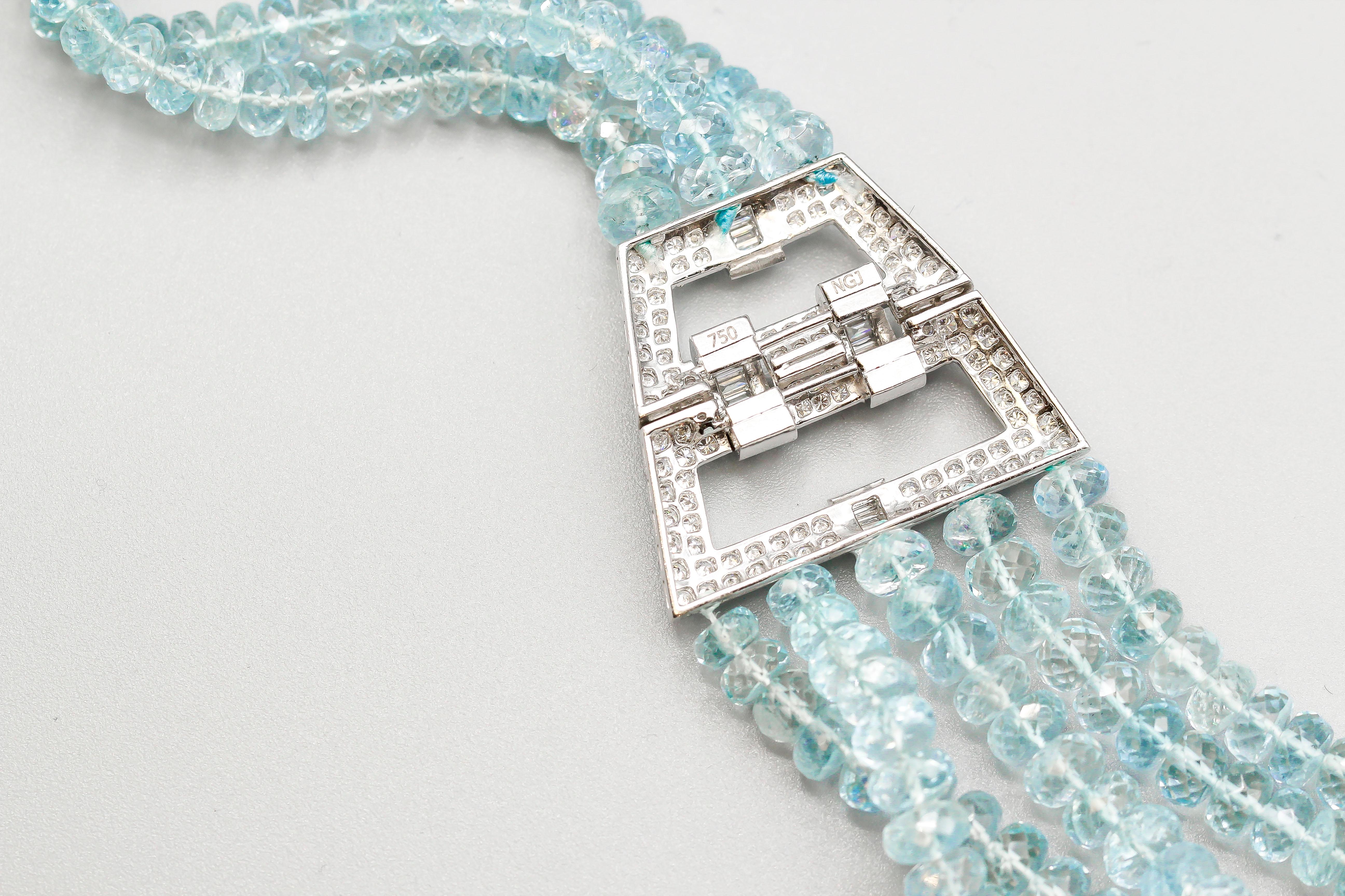 Aquamarine Bead Diamond and White Gold Long Necklace In Good Condition In New York, NY