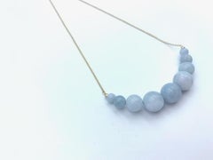 Aquamarine Bead Graduated Sweetie Necklace in Yellow Gold