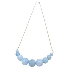 Aquamarine Bead Graduated Sweetie Necklace in Yellow Gold