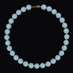 Aquamarine Bead Necklace 14 Karat Yellow Gold Lock Adjustable Extension