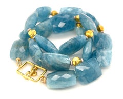 Aquamarin Perlenkette mit 18k Gold Akzente, 21 Zoll