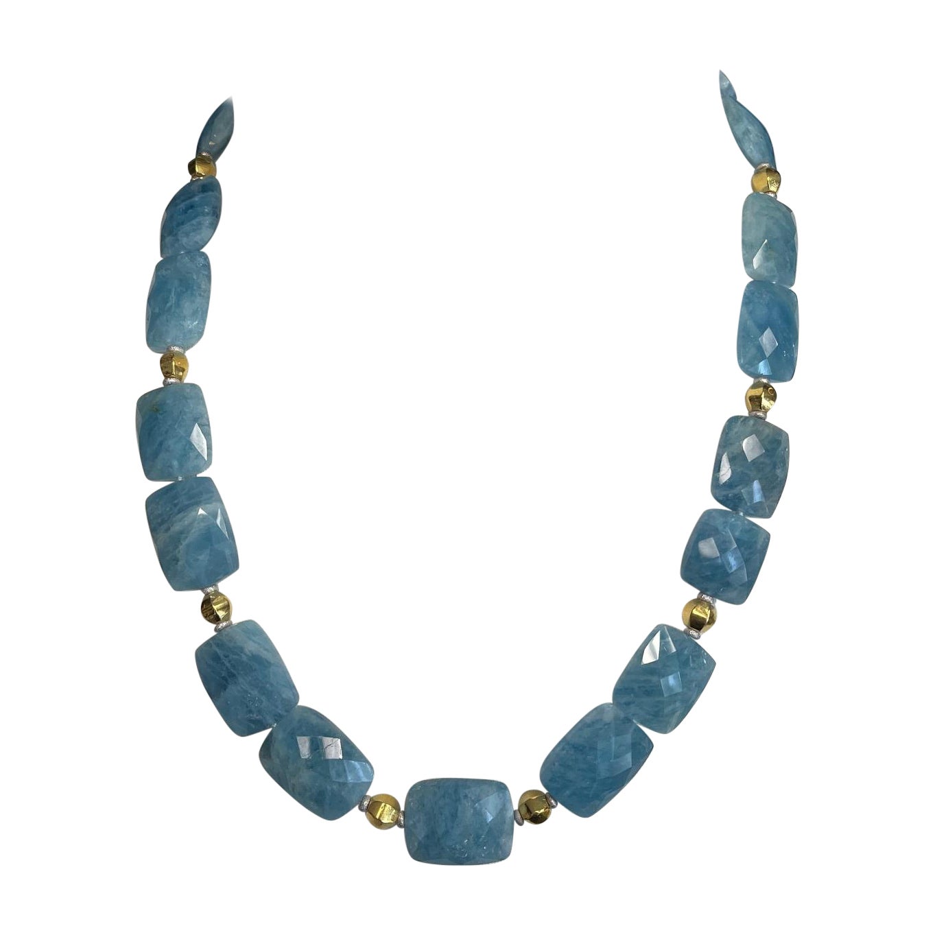 Collana di perline con acquamarina e accenti in oro 18k, 22 pollici