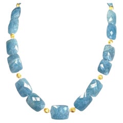 Aquamarin Perlenkette mit 18k Gold Akzente, 21 Zoll