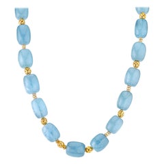 Aquamarine Beaded Necklace with 22 Karat Yellow Gold Accents