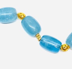 Aquamarine Beaded Necklace with 22 Karat Yellow Gold Accents