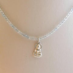 Aquamarine Beaded Necklace with Buddha Pendant - 17 inches