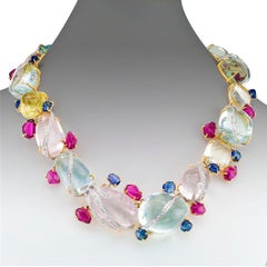 Collana in oro con acquamarina berillo diamante zaffiro tormalina