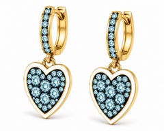 Aquamarine Birthstone Heart Earrings White Enamel 14K Gold by Meghna Jewels