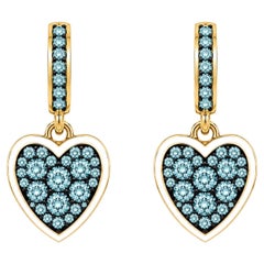 Aquamarine Birthstone Heart Earrings White Enamel 14K Gold by Meghna Jewels