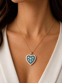 Aquamarine Birthstone Heart Pendant White Enamel 14 Karat Gold by Meghna Jewels