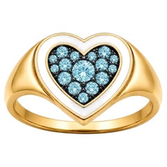 Aquamarin-Geburtsstein-Herzring mit weißem Emaille, 14-karätiges Gold von Meghna Jewels