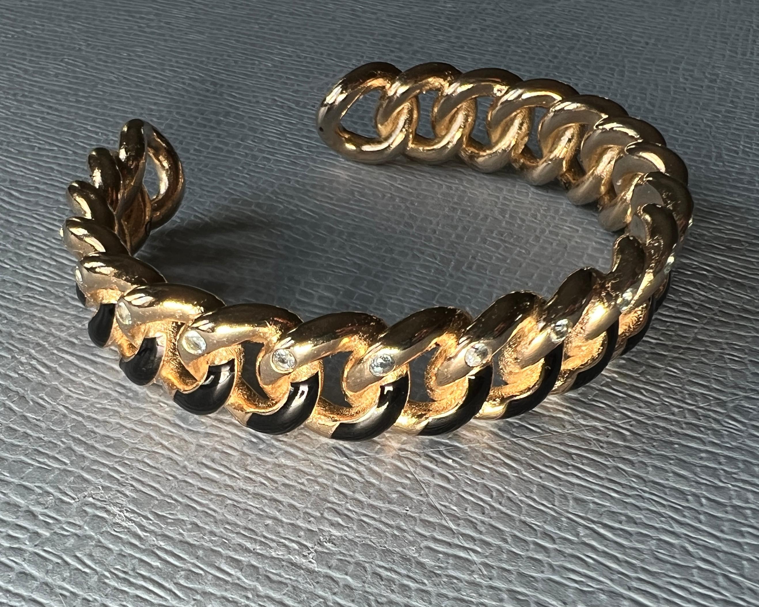 Bracciale con smalto nero e acquamarina in vendita 9